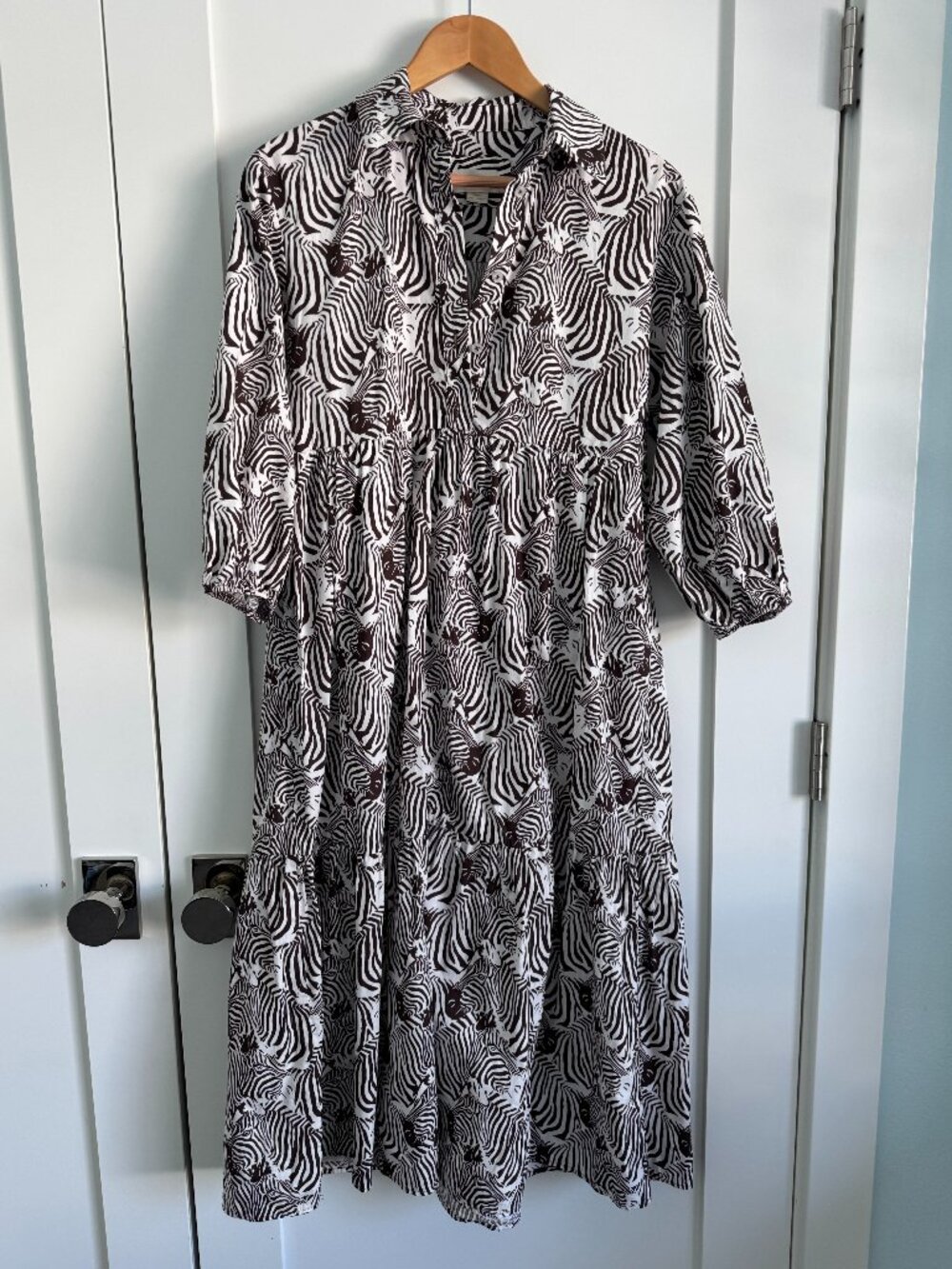 Anthropologie Maeve The Bettina dress in Brown and Ecru Zebra print Size XS - Picture 1 of 4